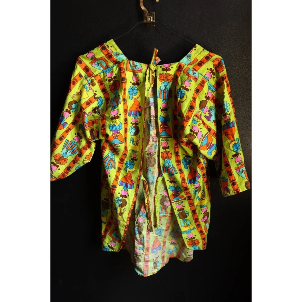 Vintage MCM 70s Design House Smock Apron Tie Artsy Painter Little Girl Print